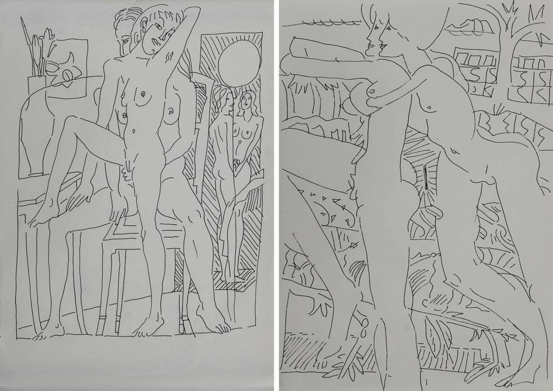 Frank, Edvard (Korschenbroich 1909 - 1972 Saarlouis), zwei Zeichnungen mit weiblichen Akten,