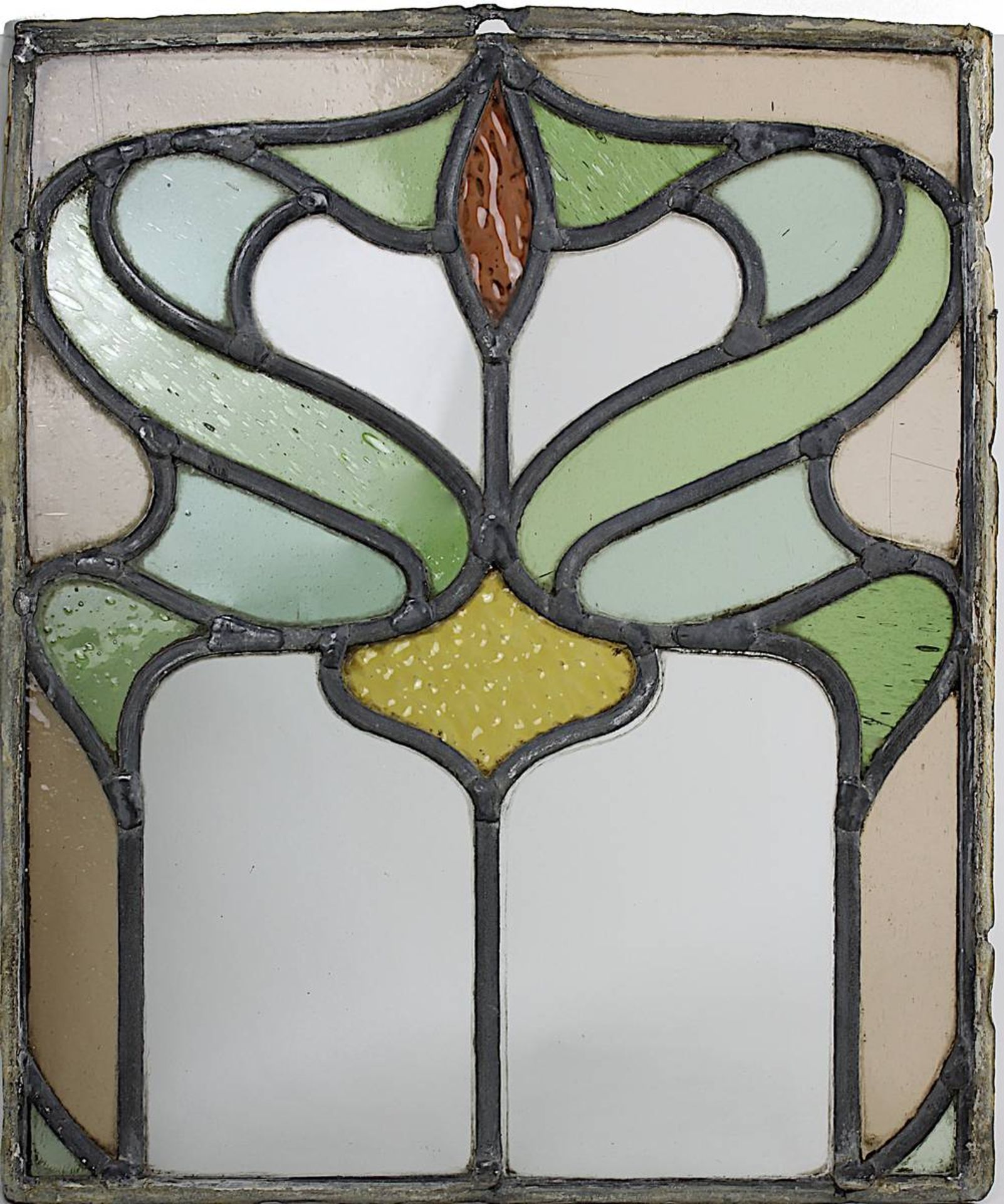 Paar Bleiglasfenster, Jugendstil um 1900, mit stilisiertem floralen Dekor, teils mit farbigem - Bild 2 aus 3