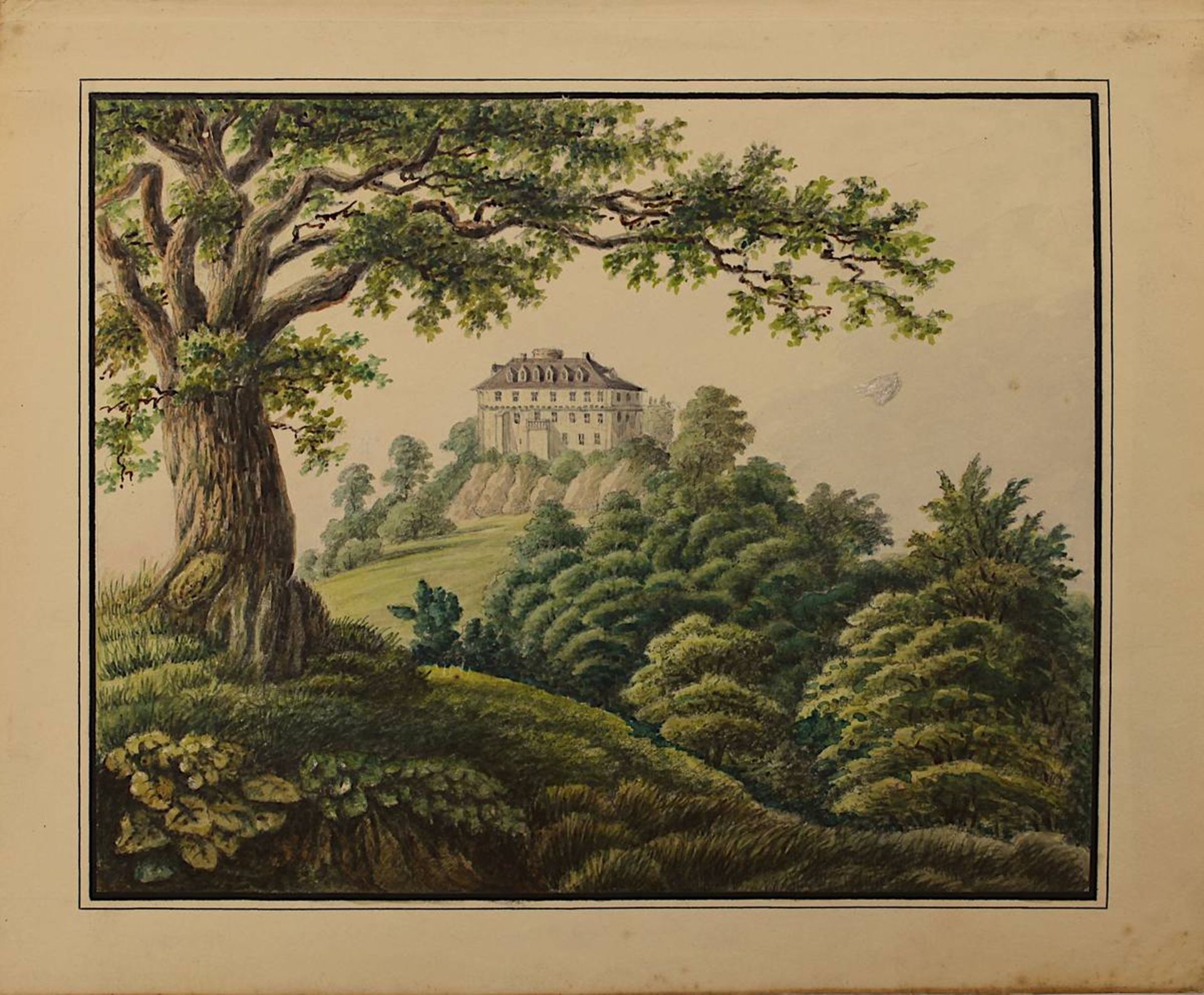 Campe, Fanny v. (Lübeck 1791 - 1851 Bückeburg), "Die Ahrensburg bei Rinteln", Aquarell, Blattgröße