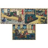 Utagawa Kunisada (1786 - 1865), 3 japanische Farbholzschnitte aus Sono sugata yukari no utushi-e (