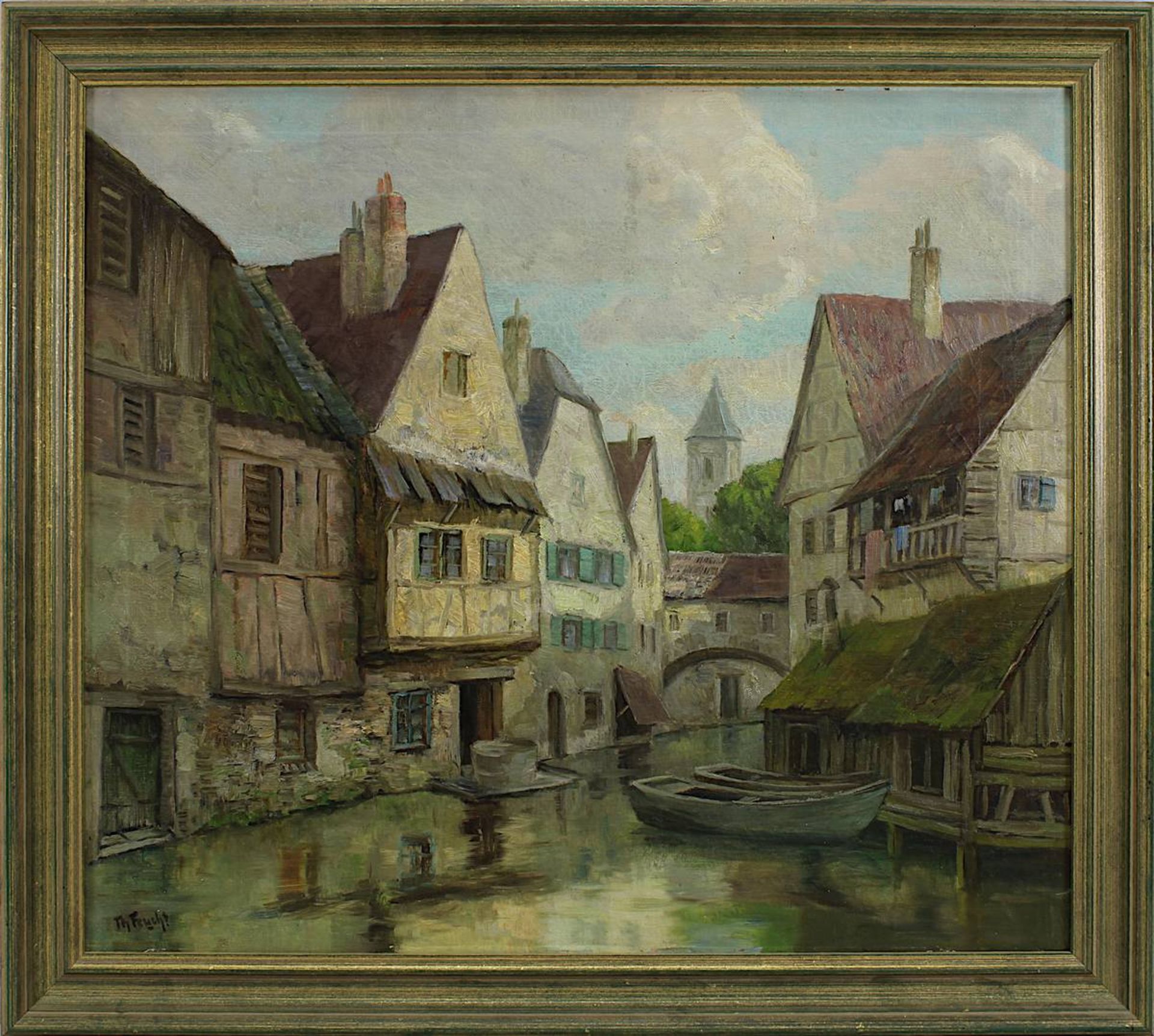 Feucht, Theodor Eugen Christoph (1867 Ludwigsburg - 1944 München), Kanal mit Fachwerkhäusern, im