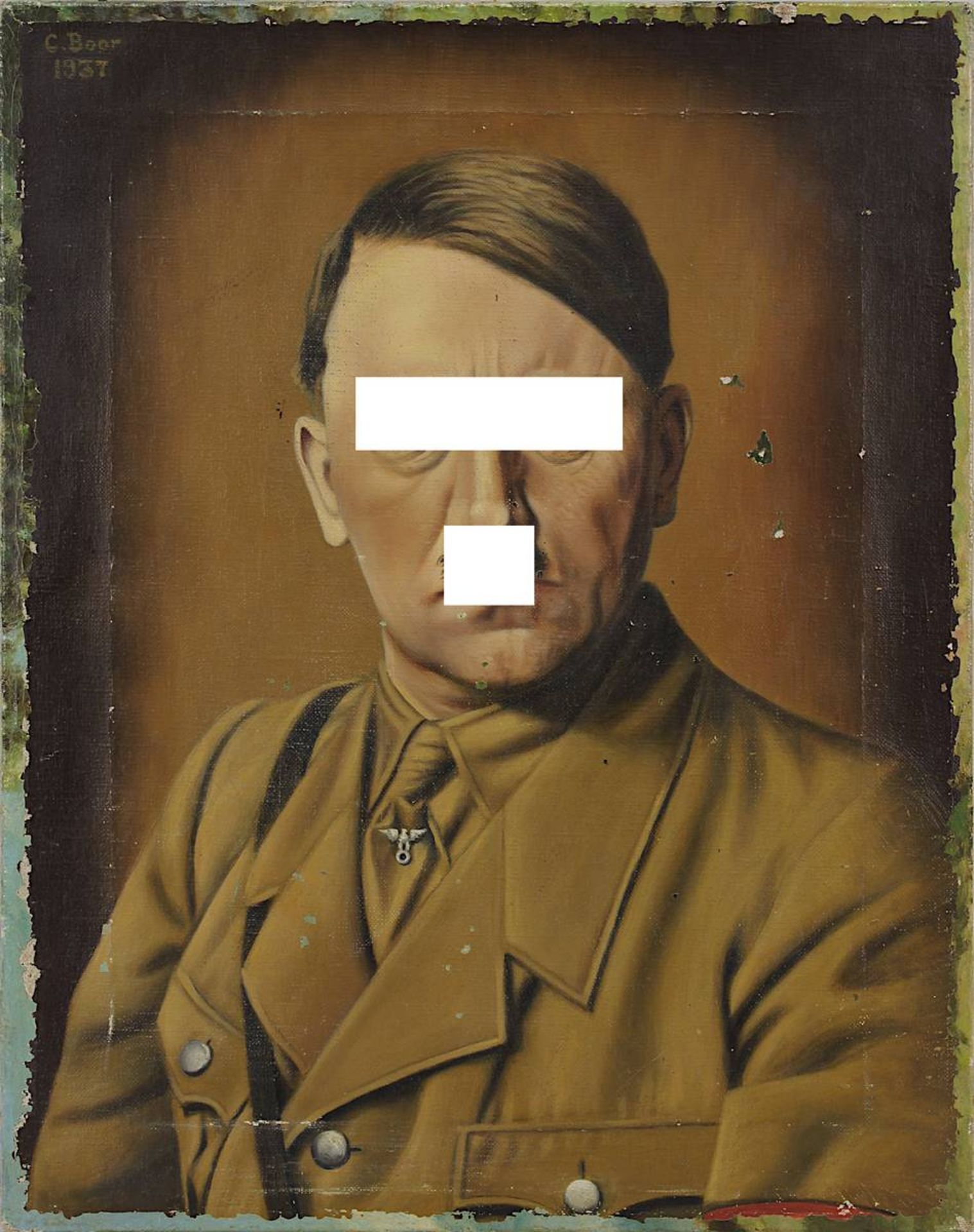Boor, C (deutscher Maler), Deutsches Reich 1933 - 1945, Porträt Adolf Hitler als Schulterstück, Öl - Bild 2 aus 4
