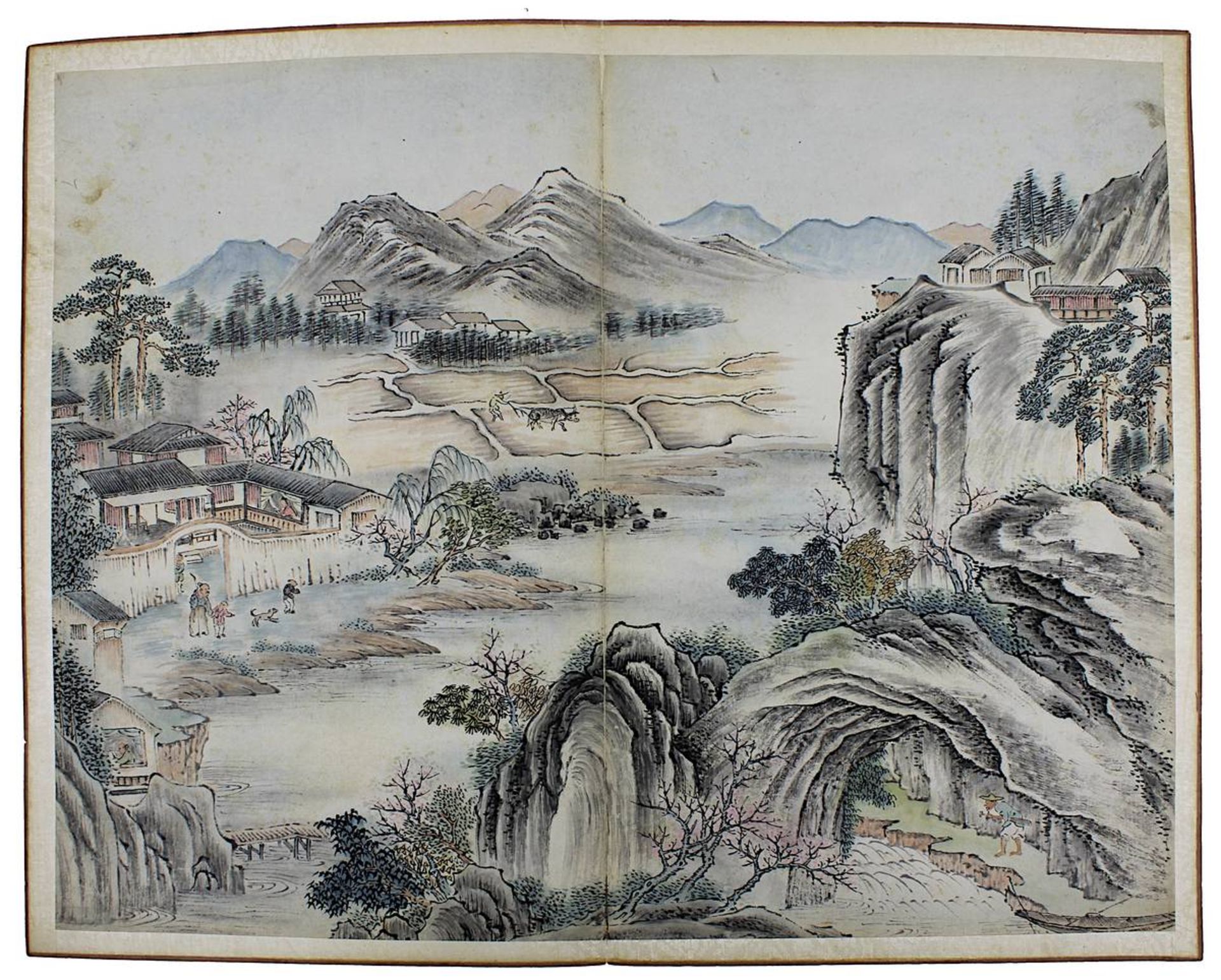 Leporello-Album, China um 1900, mit 18 doppelseitigen Aquarellen, Tusche und leichte Farben auf - Image 2 of 8