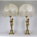 Drei Salon-Tischlampen, 2.Hälfte 20.Jh., dekorative Lampenfüße aus Bronze vergoldet mit auf