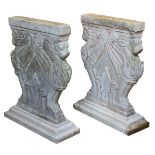 Paar prachtvolle Marmor-Tischwangen im Renaissance-Stil, 20. Jh., in Form von paarig angeordneten