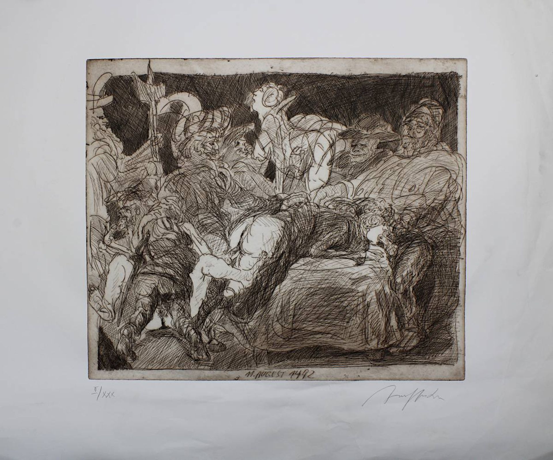 Hrdlicka, Alfred (Wien 1928 - 2009 Wien), "11. August 1492", erotische Darstellung, Radierung,