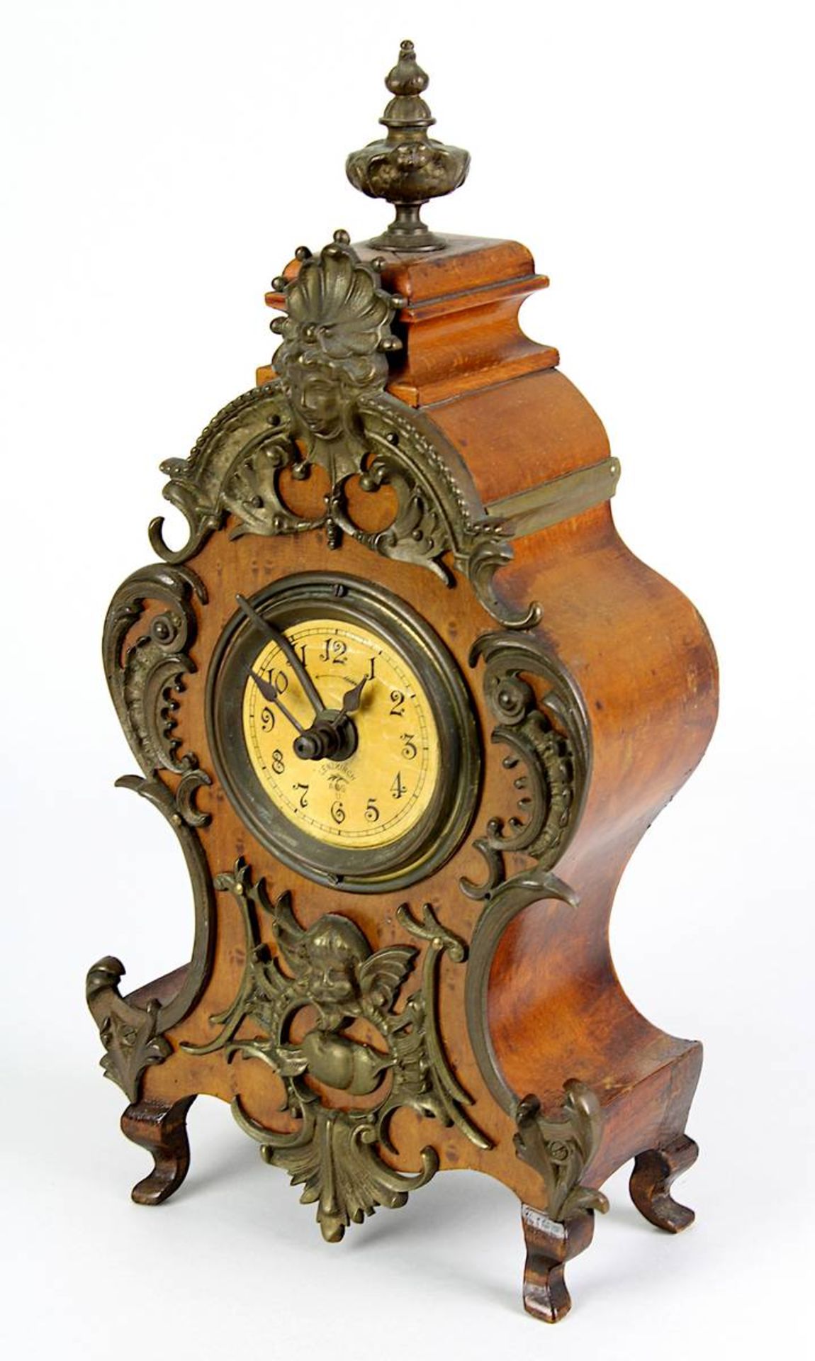 Lenzkirch - Tischwecker mit Holzgehäuse, Schwarzwälder Uhrenproduktion um 1890, palisanderfarbenes