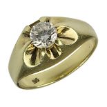 Gelbgold-Ring mit Solitärbrillant, deutsch 1950er Jahre, Schiene gepunzt 585, mit einem Diamant im