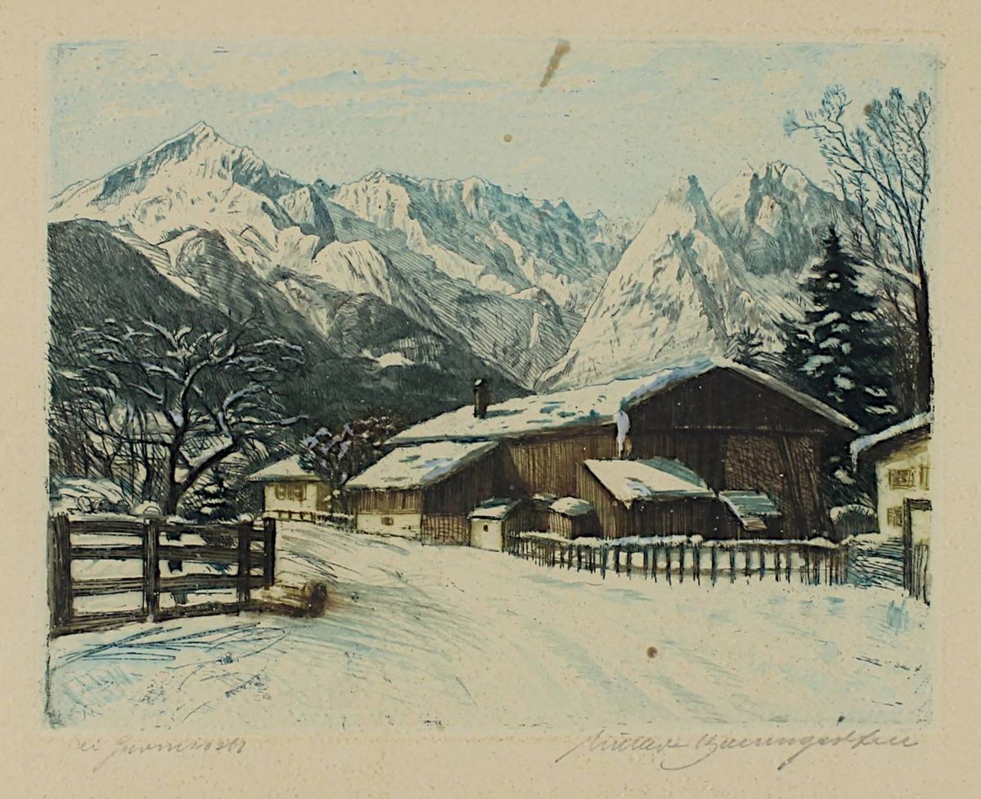Müller-Baumgarten, Carl (Leipzig 1879 - 1964 München), "Bei Garmisch", Farbradierung, unterhalb d. - Bild 2 aus 2