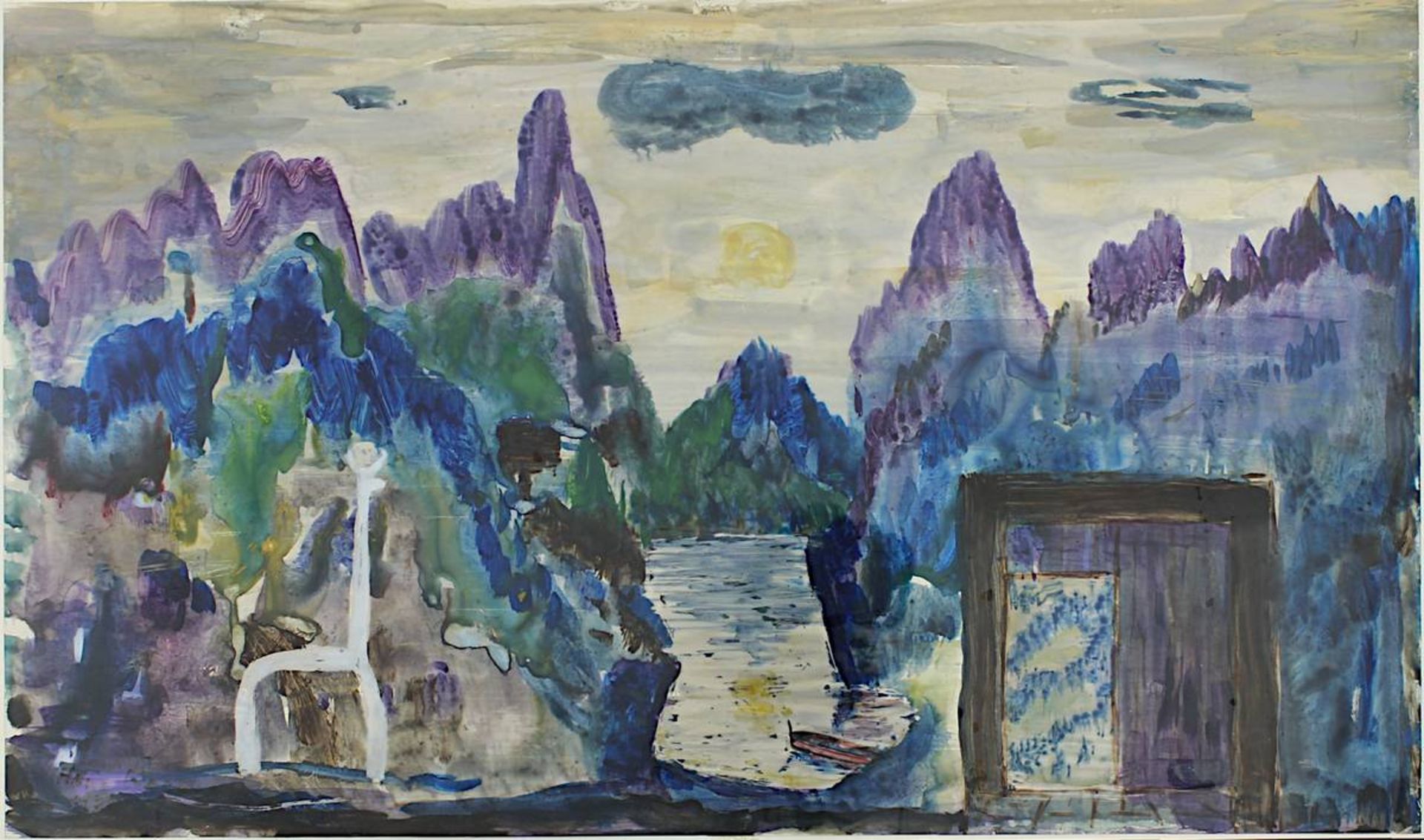 Wagner, Hans (Wiesbaden 1902 - 1980 Mainz), Bergsee bei Vollmond, Aquarell/Mischtechnik, unt. li. - Bild 2 aus 2