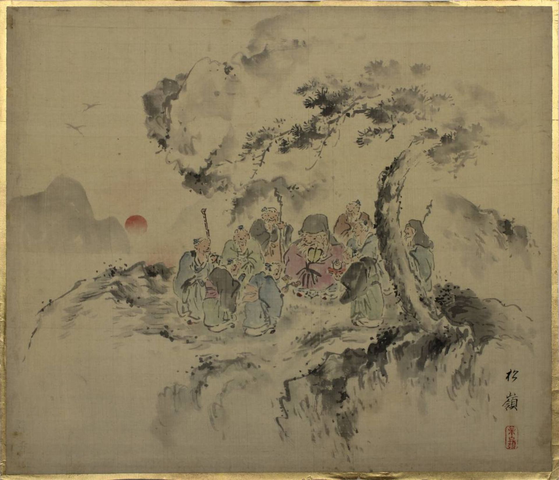 Toda Shiyo (Japan 1780 - 1841), Die Neun Alten vom Berg Ko huldigen Shou Lao, dem Gott des langen