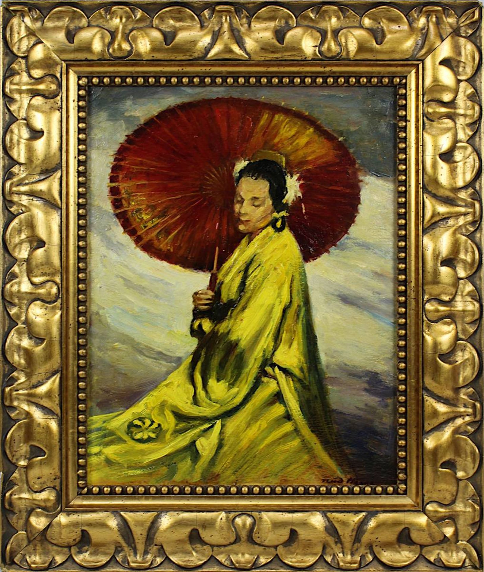 Hesse, Rudolf (Saarlouis 1871 - 1944 München), Dame in Kimono mit Schirm, Öl auf Karton, re. unt.