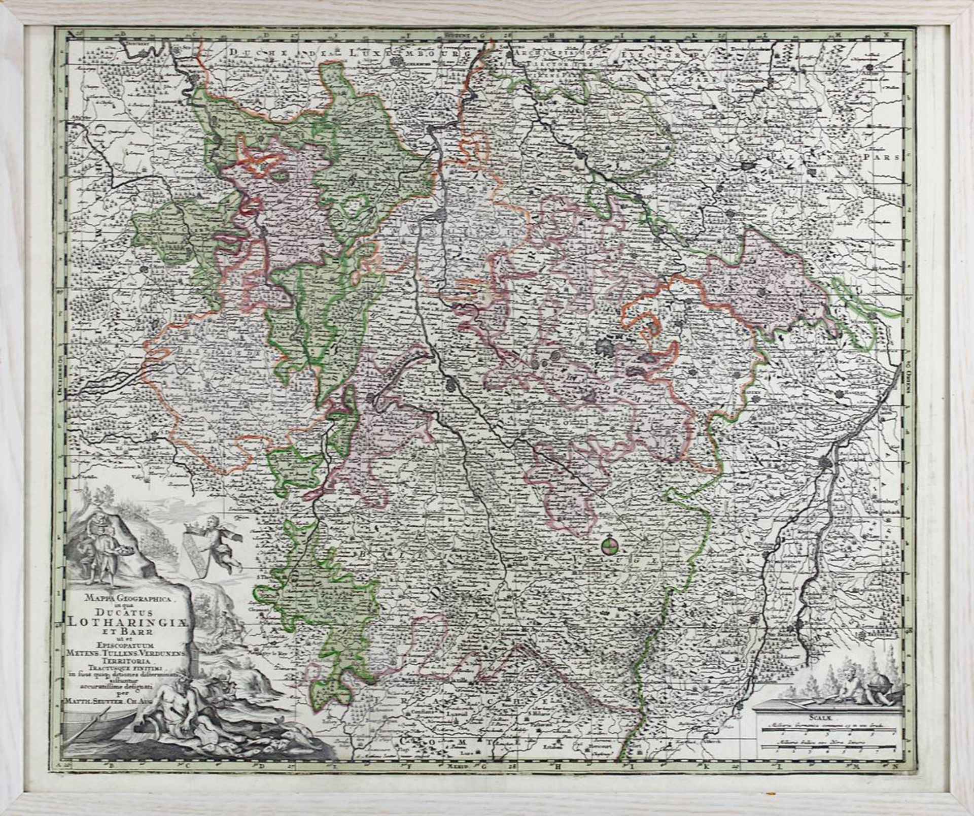 "Mappa Geographica ...Ducatus Lotharingiae et Barr...", kolorierte Kupferstichkarte von