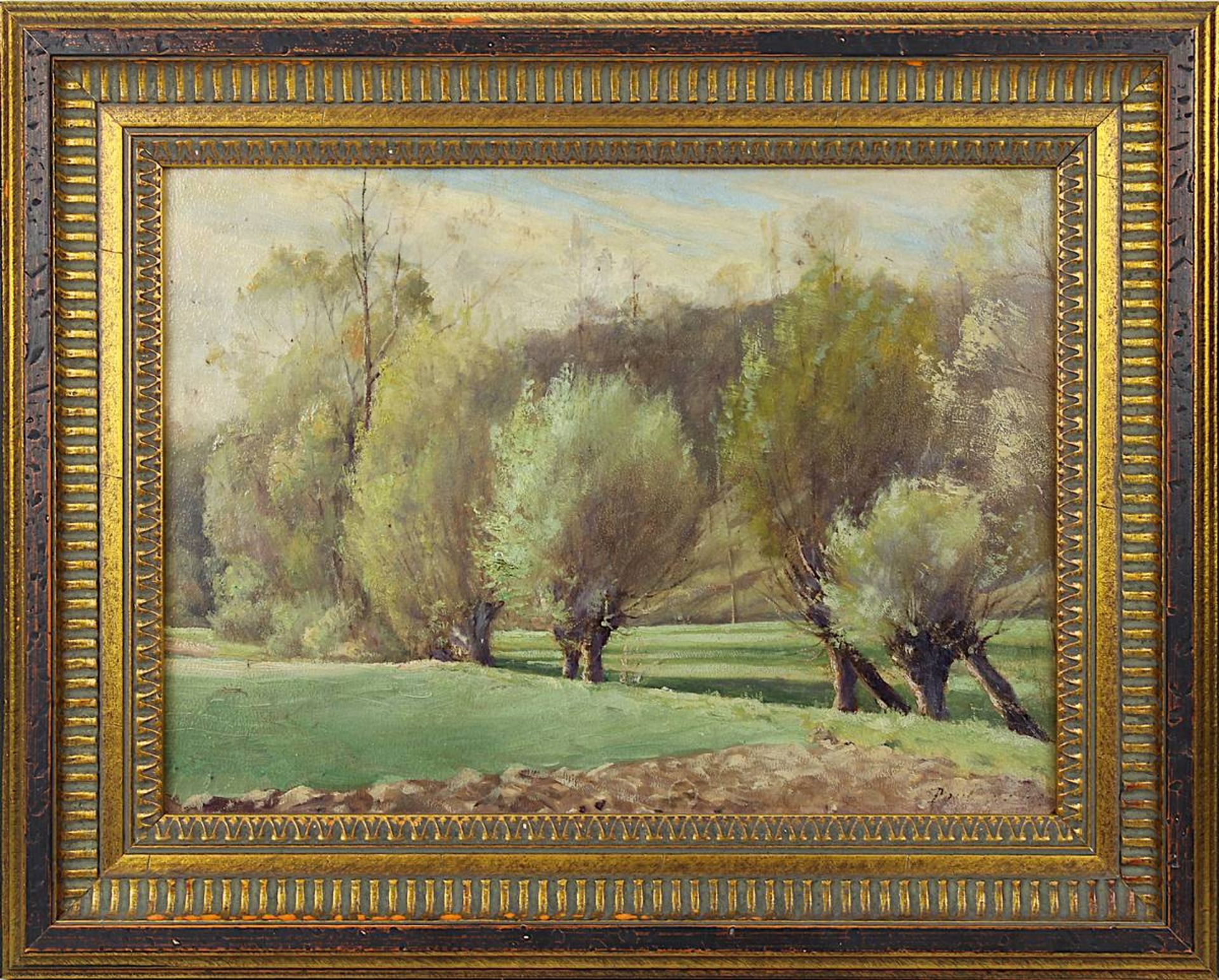 Louchet, Paul (Paris 1854 - 1936 Meaux), Landschaft mit Kopfweiden bei Meaux, Öl auf Karton, re.