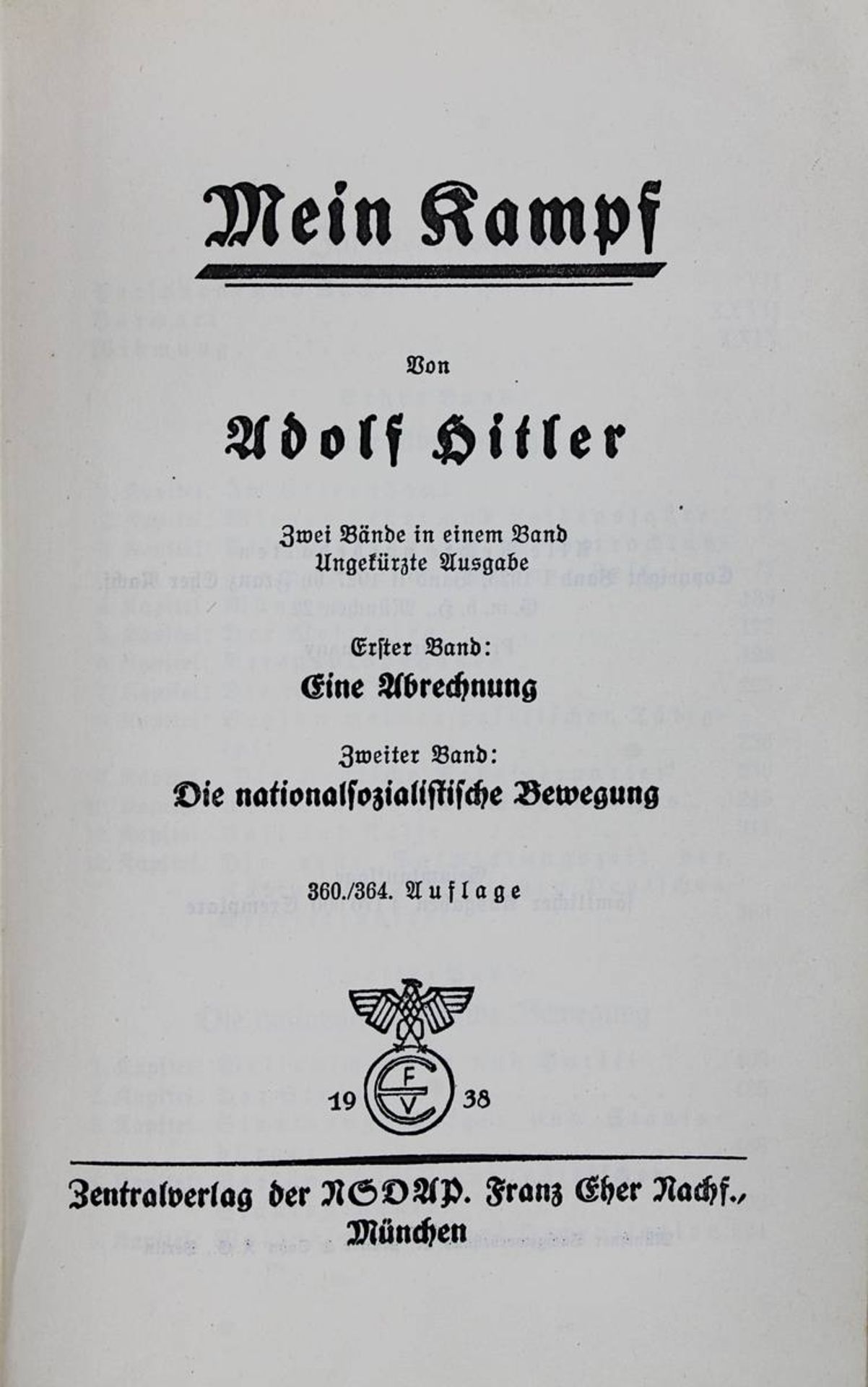 Hitler, Adolf "Mein Kampf", zwei Bände in einem Band, 360 - 364 Auflage, Zentralverlag der NSDAP