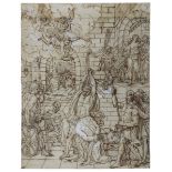 Italienischer Zeichner 17. Jh., Die Enthauptung Johannes des Täufers, braune Tinte über Bleistift,