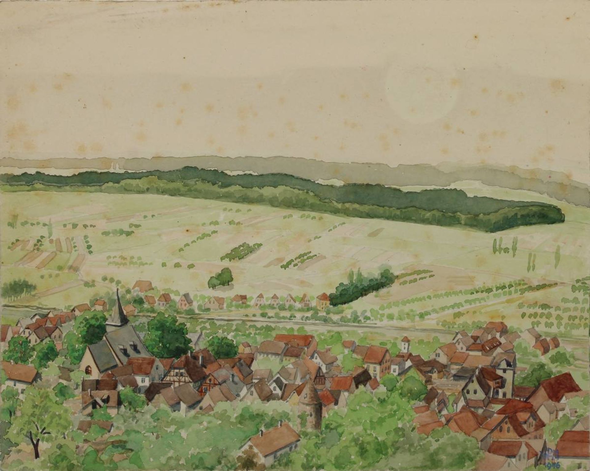 Martin, W.P.H., Aquarellist, M. 20. Jh., drei Aquarelle mit Ansichten von der Bergstraße: "Alsbach", - Bild 2 aus 4