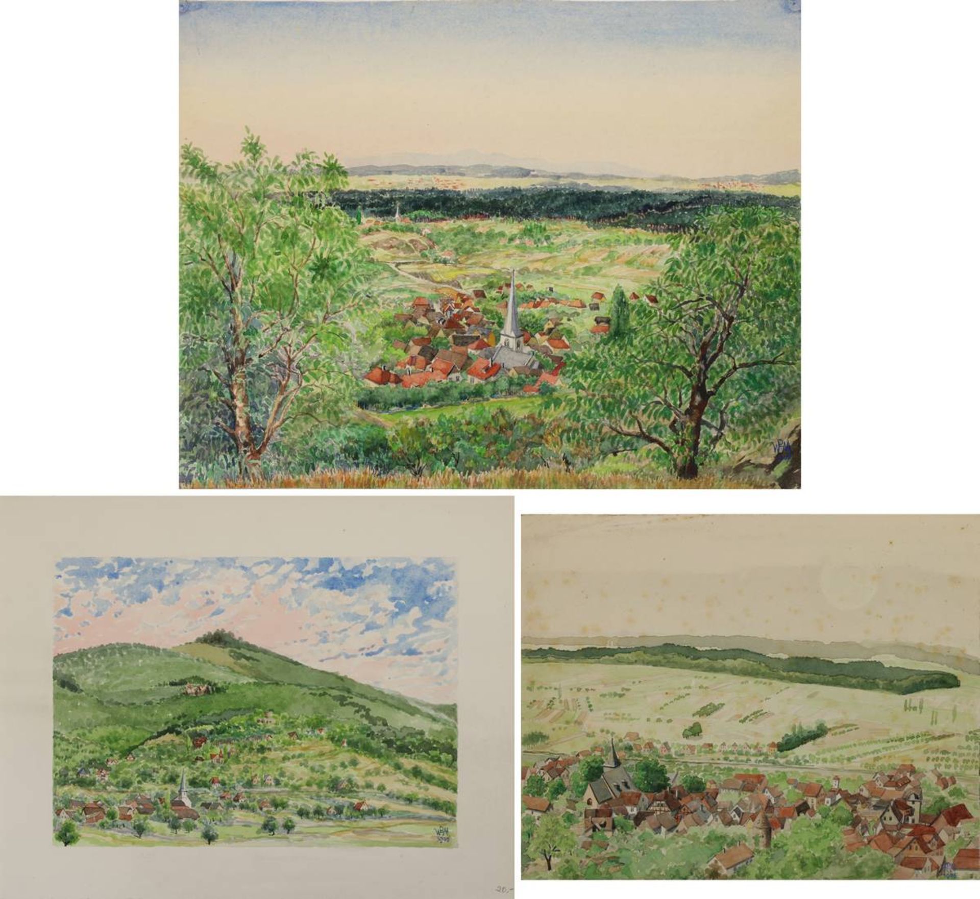 Martin, W.P.H., Aquarellist, M. 20. Jh., drei Aquarelle mit Ansichten von der Bergstraße: "Alsbach",