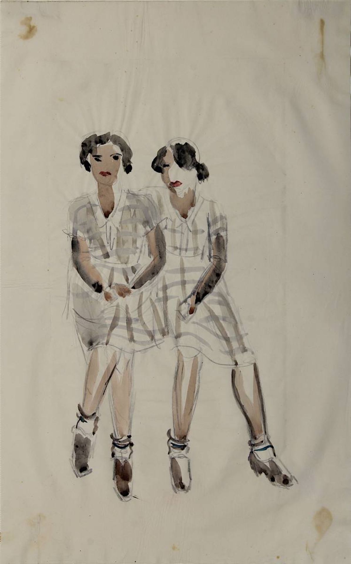 Lilli Szkolny auch Lilli Weiner (München 1906 - 1942 Riga), zwei aquarellierte Modezeichnungen, - Bild 2 aus 3