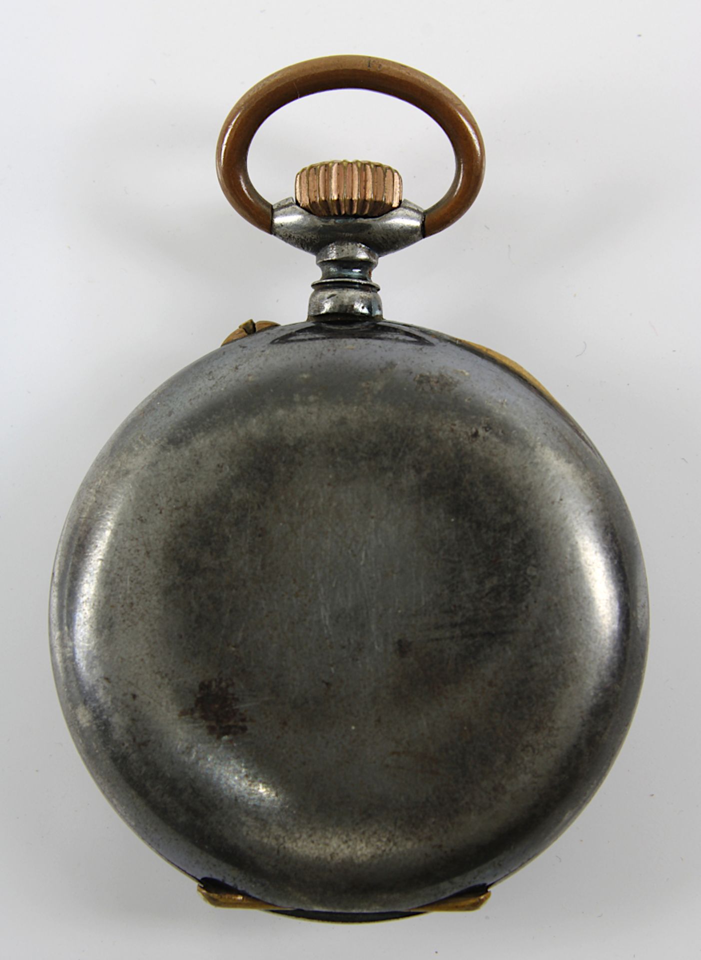 Komplikations-Taschenuhr mit Mondphase, Schweiz um 1900, Eisengehäuse, vergoldetes Brückenwerk mit - Bild 5 aus 5