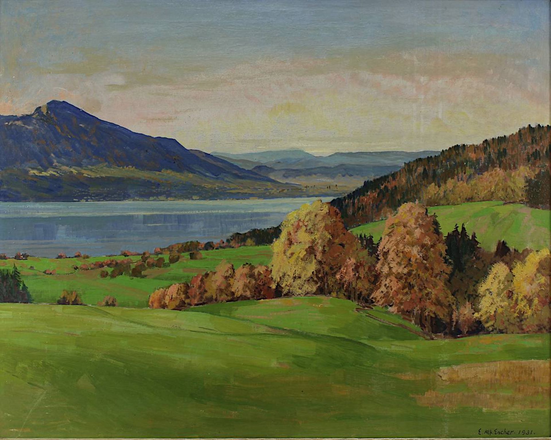 Von Escher, Alfred Ernst (Zofingen 1883 - 1963), Erlenbacher Höhe 1931, Öl auf Leinwand, - Bild 2 aus 4