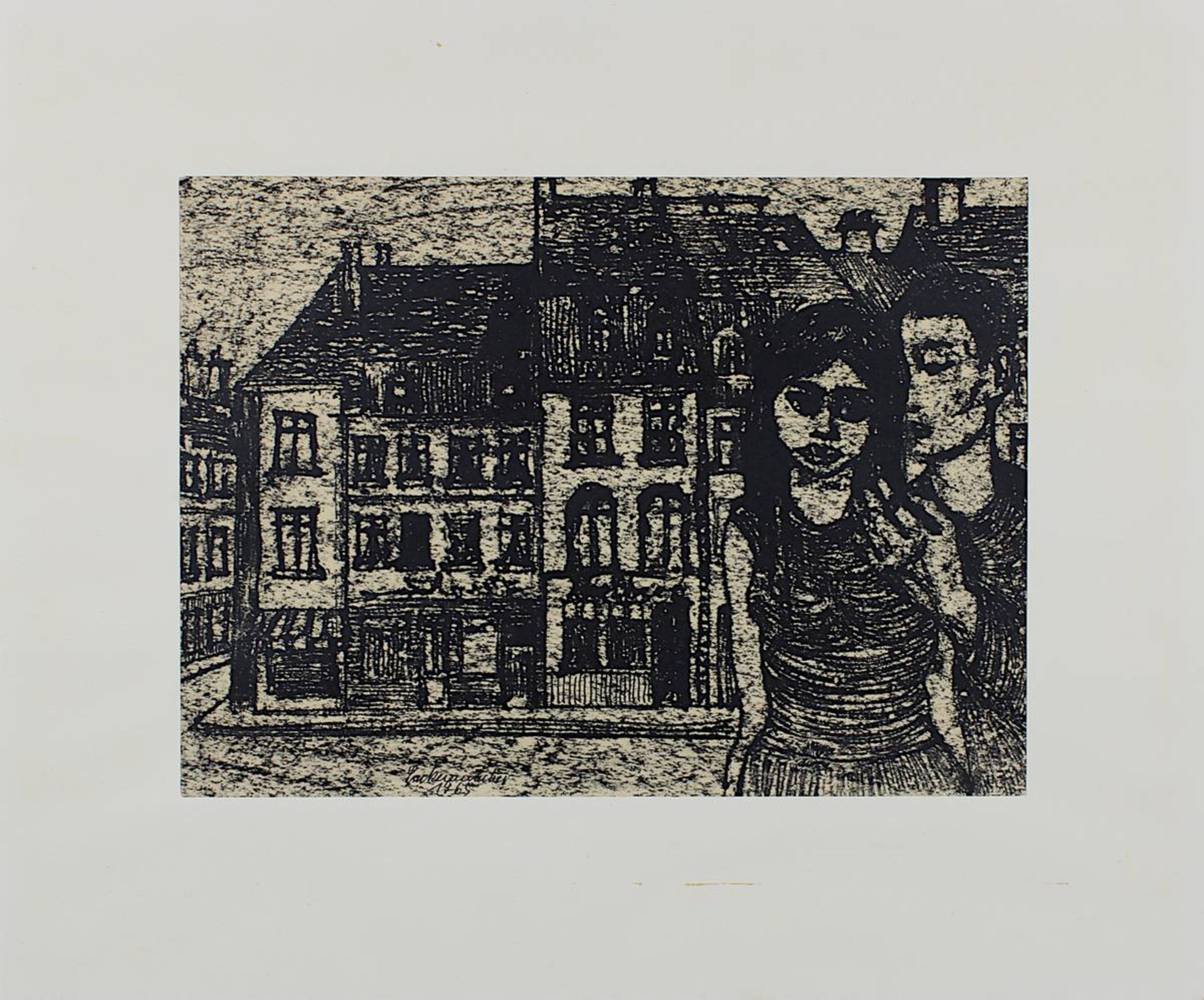 Lackenmacher, Otto (Saarbrücken 1927 - 1988 Saarbrücken), Paar vor Häuserzeile am St. Johanner - Bild 3 aus 3