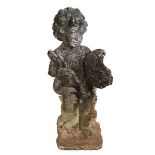 Gartenfigur Putto mit Malpalette und Pinsel, Steinguss, 2. H. 20. Jh., im Barockstil, H 50 cm,