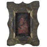 Bäuerliches Madonnenbild auf Blech gemalt, Osteuropa 2. H. 19. Jh., Darstellung der Mutter Gottes
