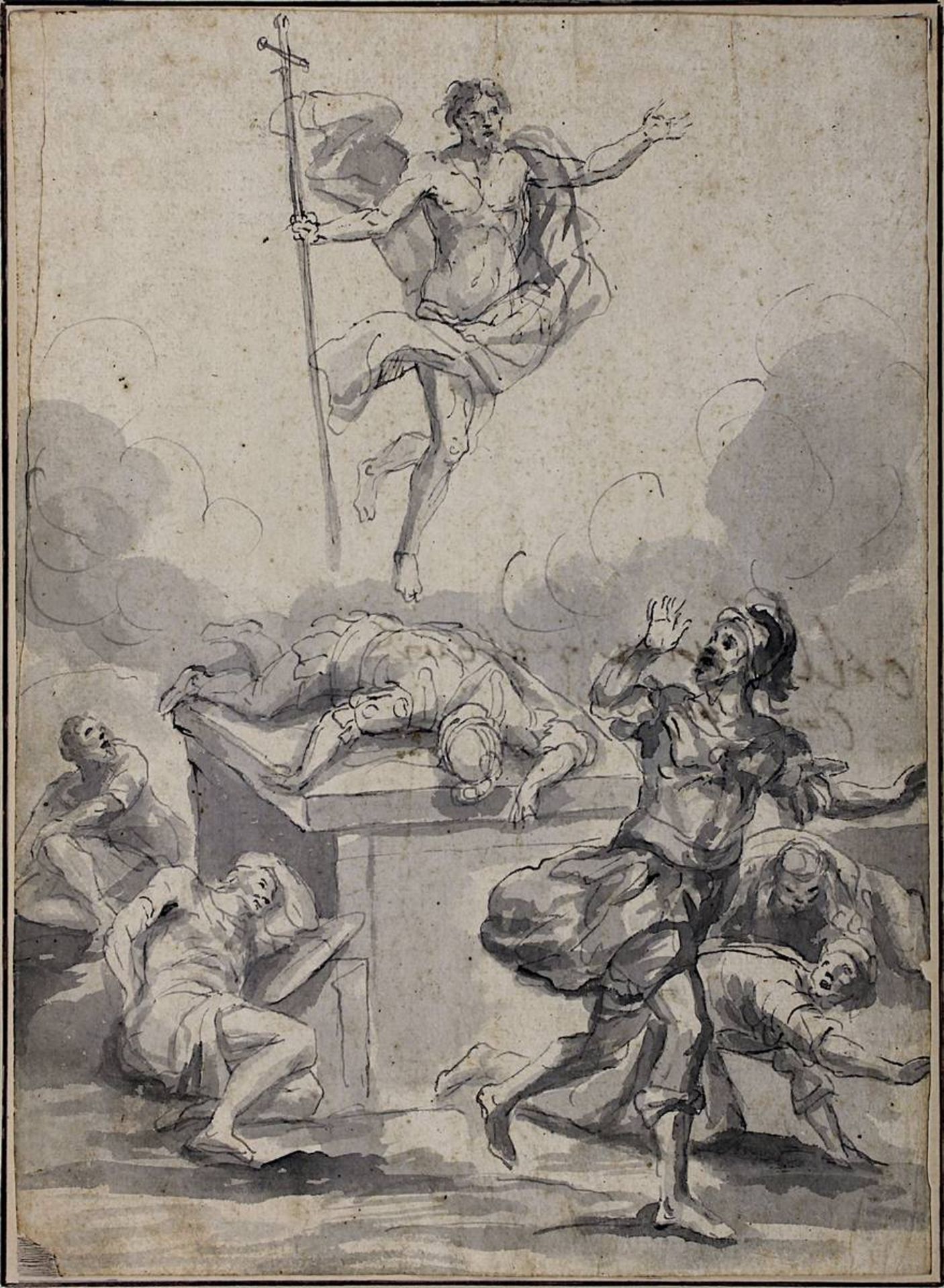 Französischer Meister 18. Jh., Auferstehung Christi, Tuschzeichnung laviert, auf Rückseite alte Bez.