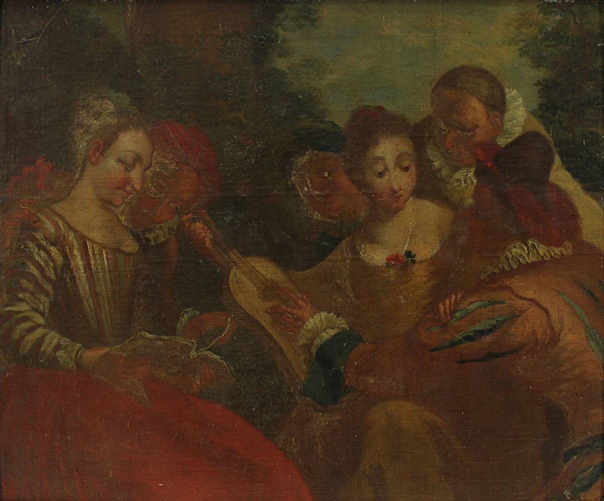 Watteau, Jean-Antoine-Nachfolger, Vergnügte Gesellschaft, wohl 18. Jh., Öl auf Leinwand, auf - Bild 2 aus 3