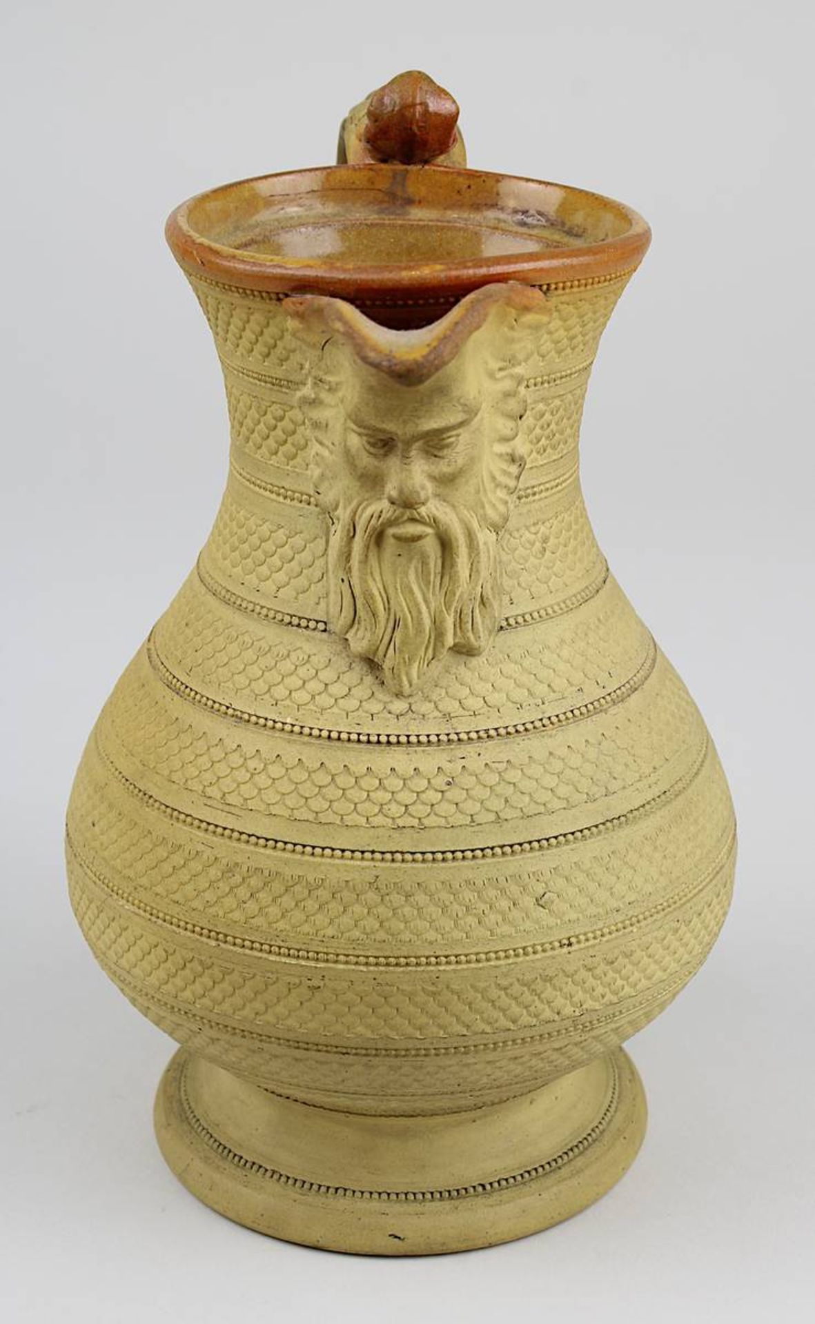 Biedermeier Mokkakännchen ohne Deckel, einem Bartmannskrug nachempfunden, Keramik, gelb-brauner - Bild 2 aus 3