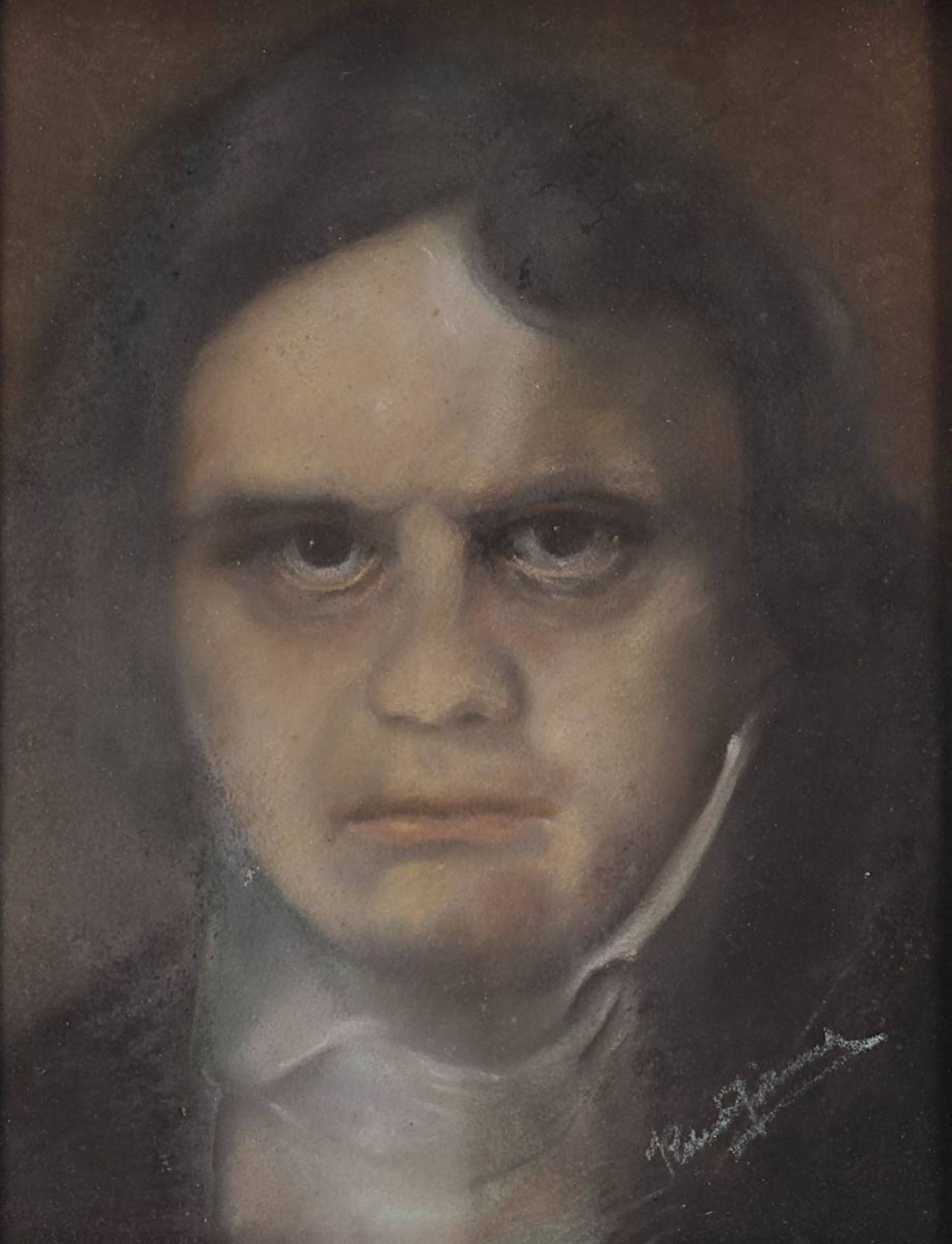Zeichner 19. Jh., Porträt Ludwig van Beethoven, Pastellkreidezeichnung, re. unt. unleserlich - Bild 2 aus 2