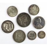 Acht Silbermünzen deutsches Kaiserreich: einmal 5 Mark deutsches Reich, Wilhelm deutscher Kaiser