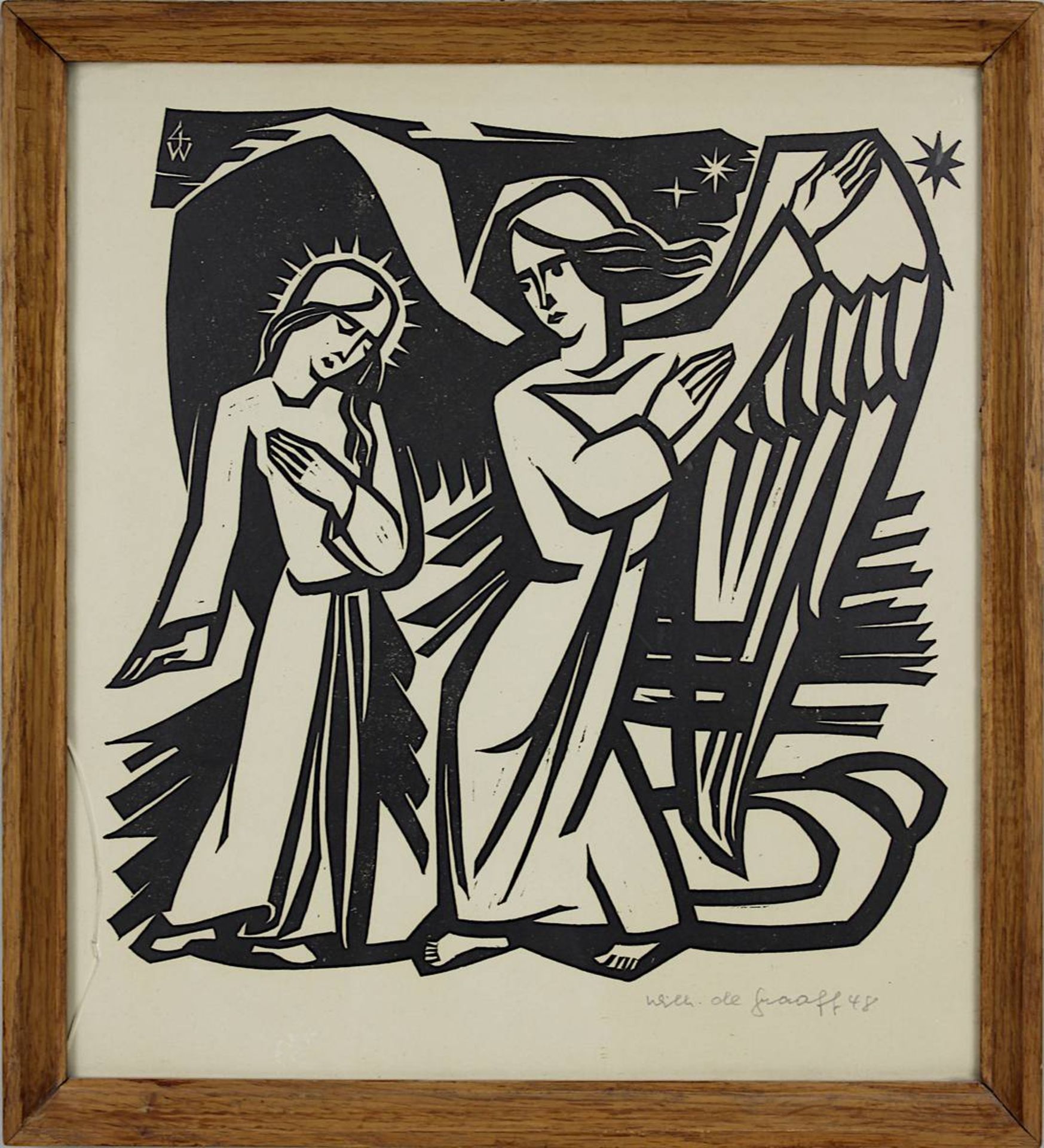 De Graaff, Wilhelm (1912 - 1975), "Verkündigung am Maria", Holzschnitt, re. unt. sign. u. dat. (19)