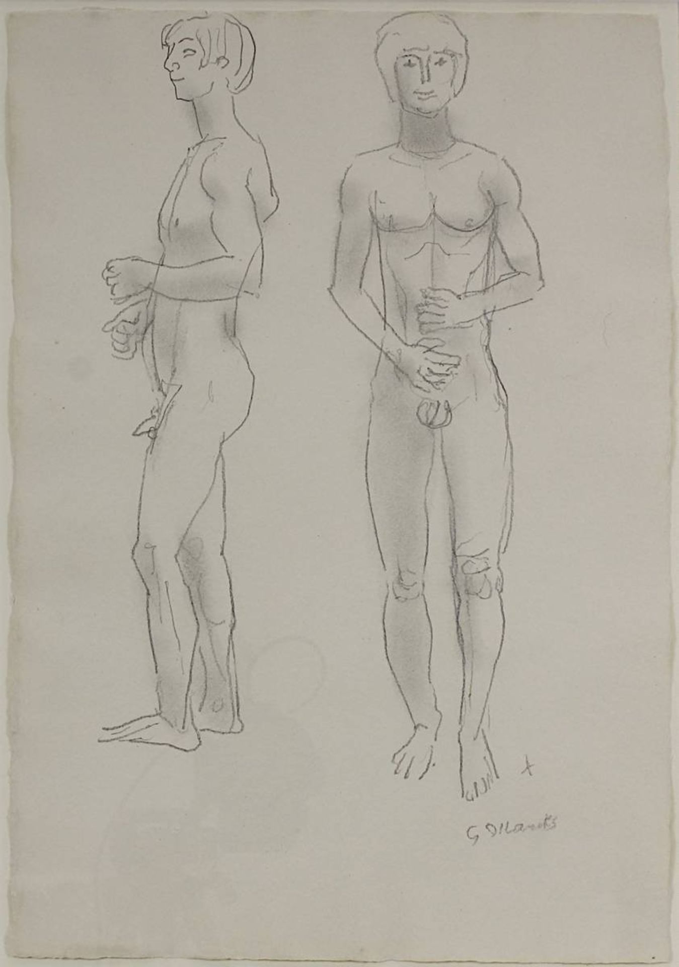 Marcks, Gerhard (Berlin 1889 - 1981 Burgbrohl), zwei stehende Jünglinge als Akte, - Bild 2 aus 2