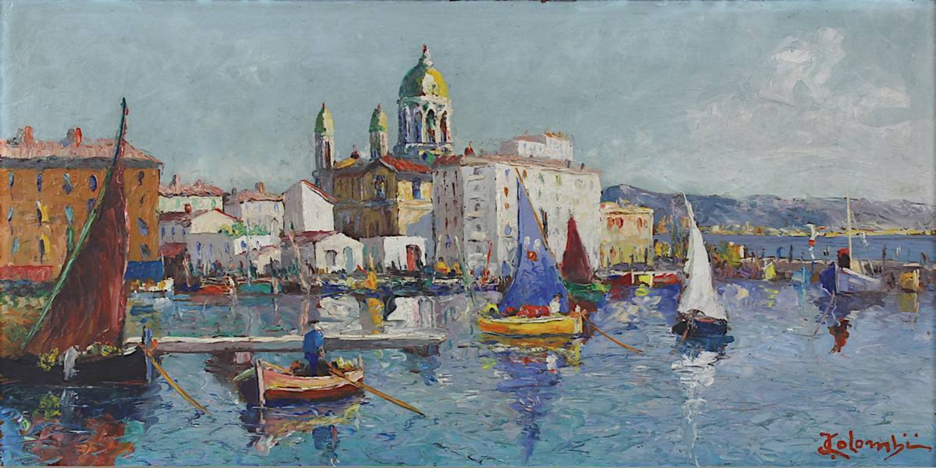 Colombini, J., italienischer Maler Mitte 20. Jh., Blick auf Venedig, Öl auf Platte, re. u. signiert, - Bild 2 aus 4