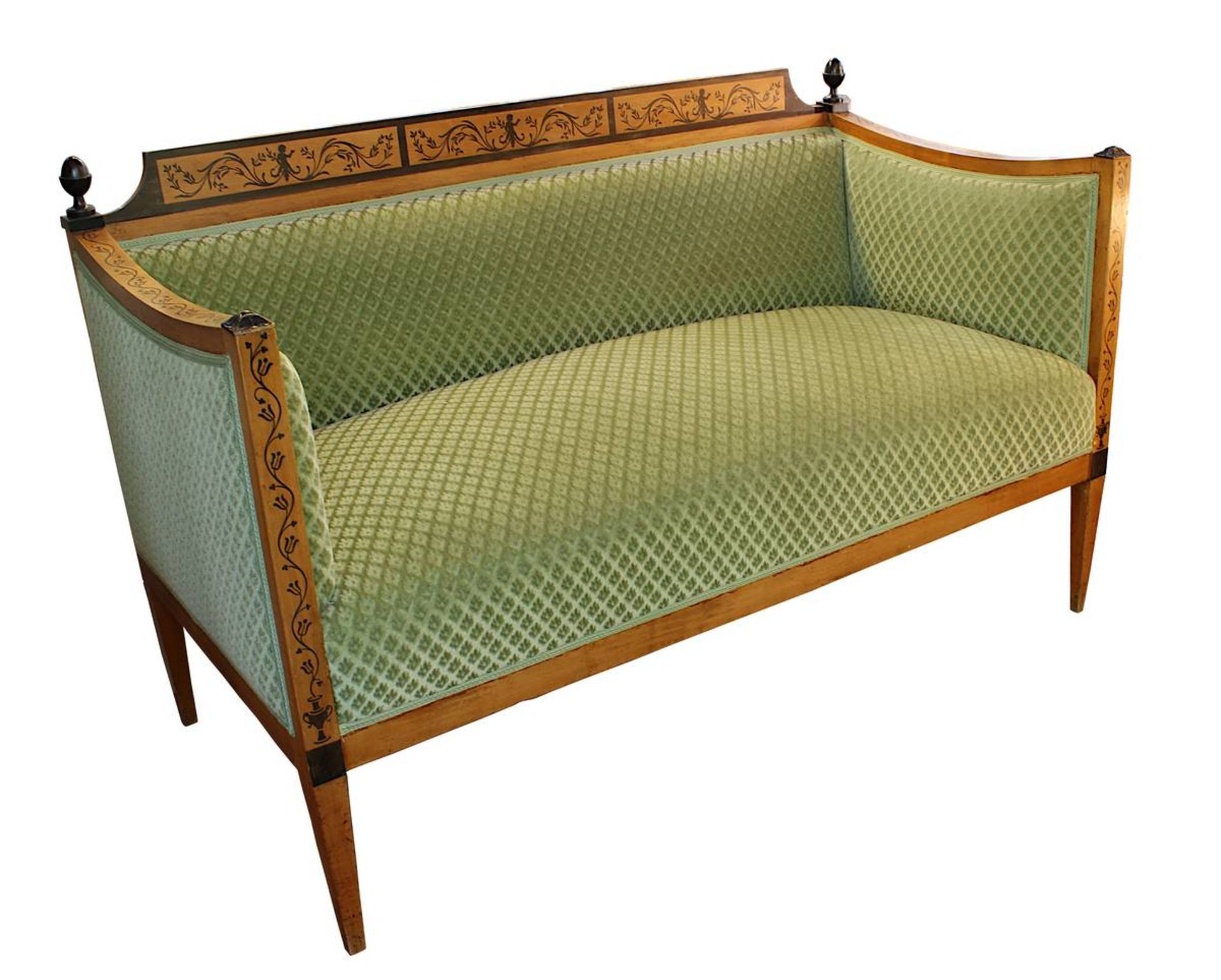 Sofa im Biedermeier-Stil, deutsch um 1910/20, Buche kirschbaumfarben gebeizt, Rückenlehne sowie