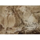 Kobell, Ferdinand (Mannheim 1740-1799 München), attr., Landschaft mit Wasserfall, rastenden Hirten
