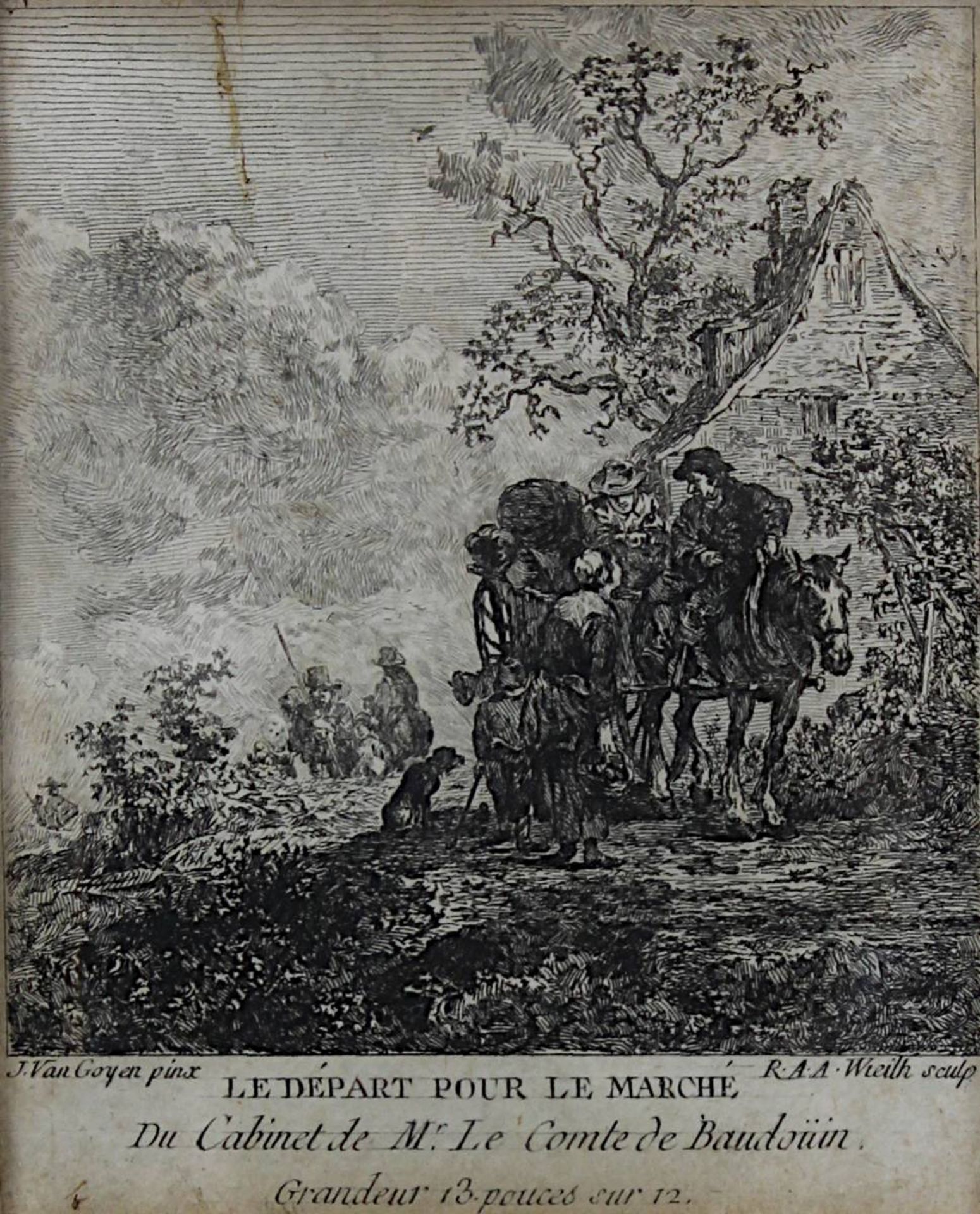 Kupferstich "Le Départ pour le Marché", gestochen von R. A. A. Wieihl, nach J. van Goyen, 18. Jh., 9 - Bild 2 aus 2