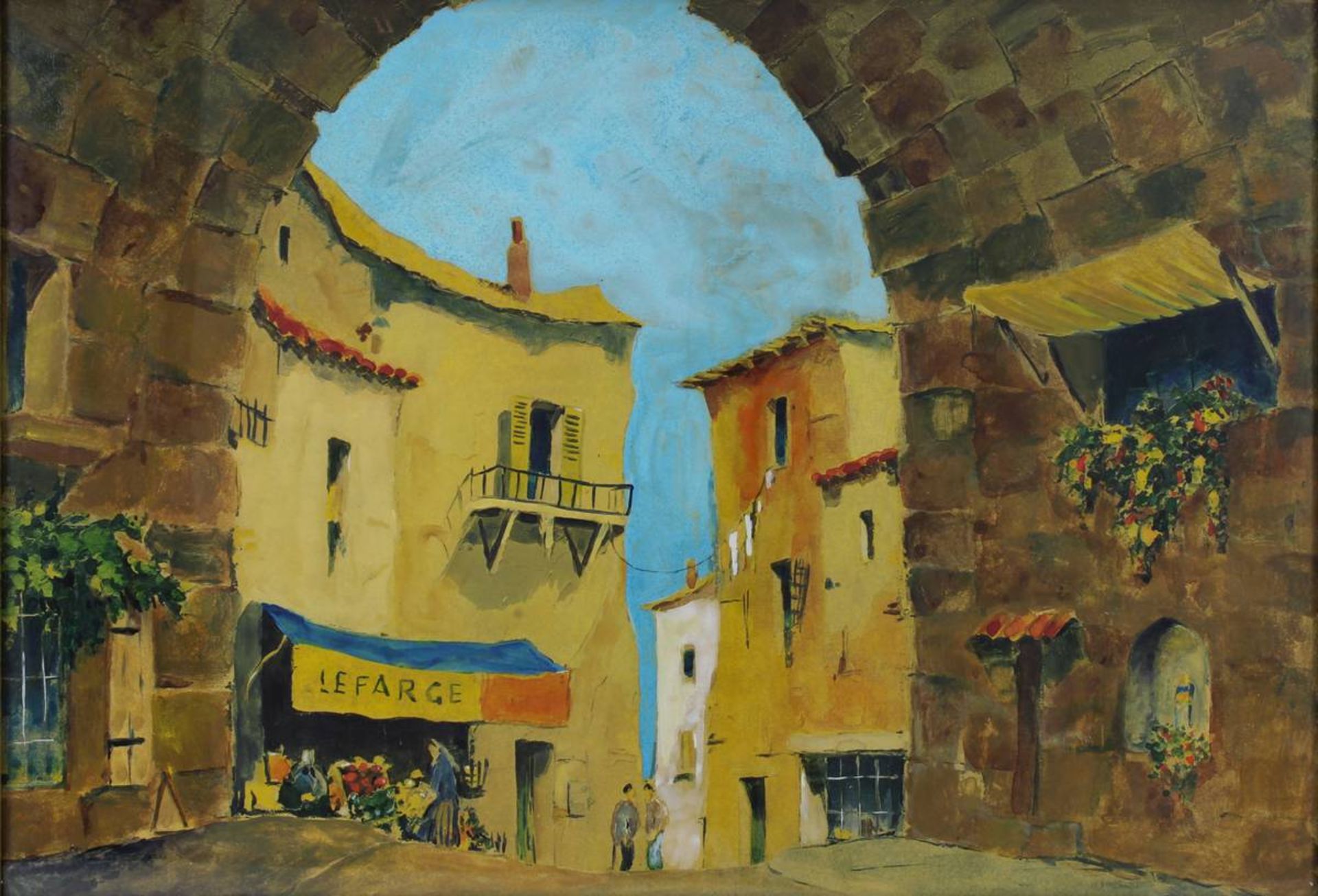 Doyly-John, Charles Robert (Australien 1906 - 1993), Alter Torbogen, wohl St. Tropez, Öl auf Karton, - Bild 2 aus 2