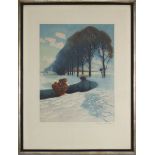 Heiken, Franz (geb. 1900 -?), Bachlauf in verschneiter Landschaft, Farbradierung, re. unt. sign., 60
