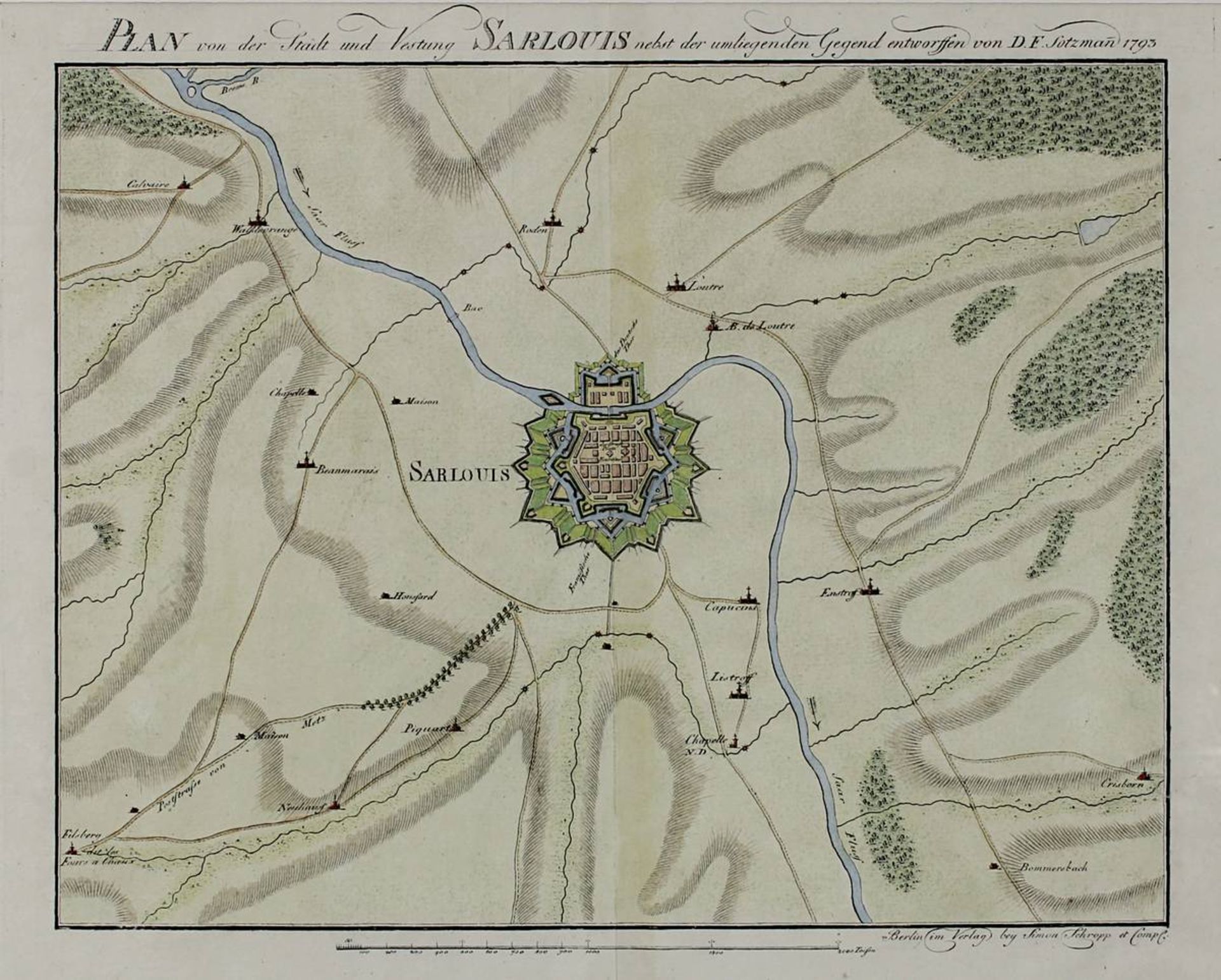 "Plan von der Stadt u. Vestung Sarlouis (Saarlouis), nebst der umliegenden Gegend, Entworfen von - Bild 2 aus 2