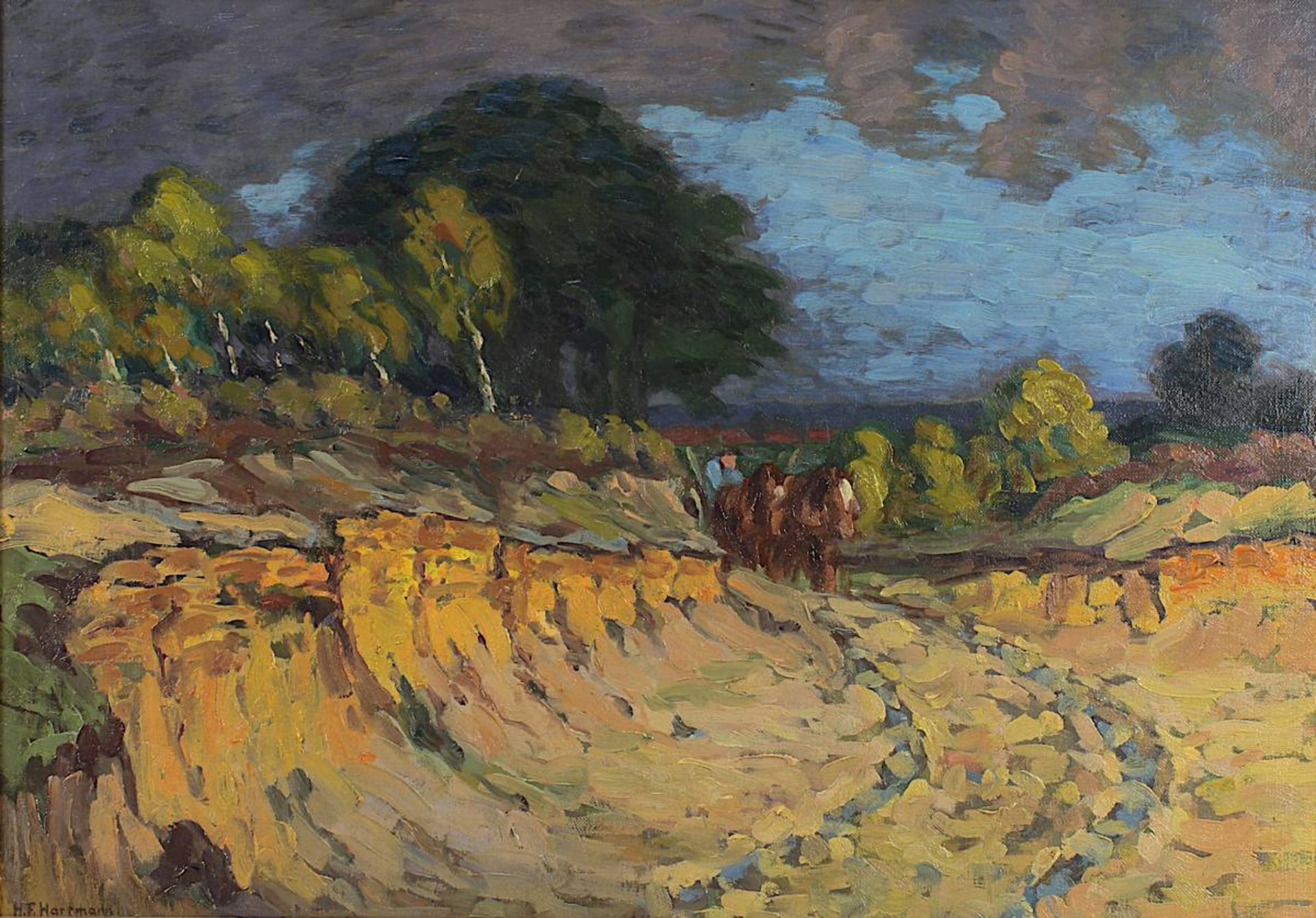 Hartmann, Hugo Friedrich (Rosenberg/Westpr. 1870 - 1960 Bardowick), Landschaft mit Pferdefuhrwerk - Bild 2 aus 4