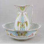 Jugendstil-Waschgarnitur Middleport Pottery, England um 1900, Keramik heller Scherben, cremefarben