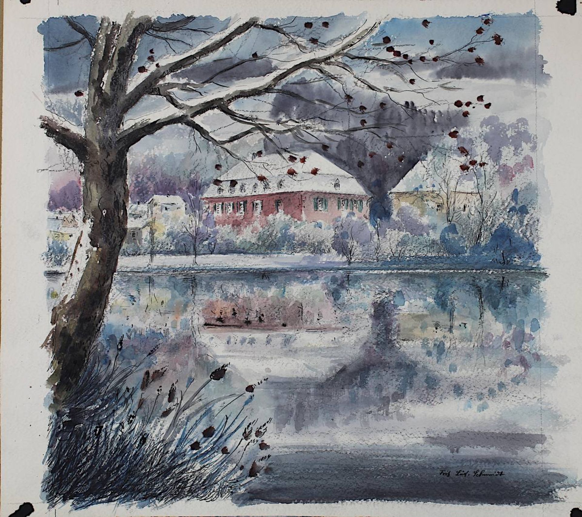 Schmitt, Fritz Ludwig (Saarbrücken 1922 - 2008 Saarbrücken), Drei saarländische Motive, Aquarelle - Bild 4 aus 4