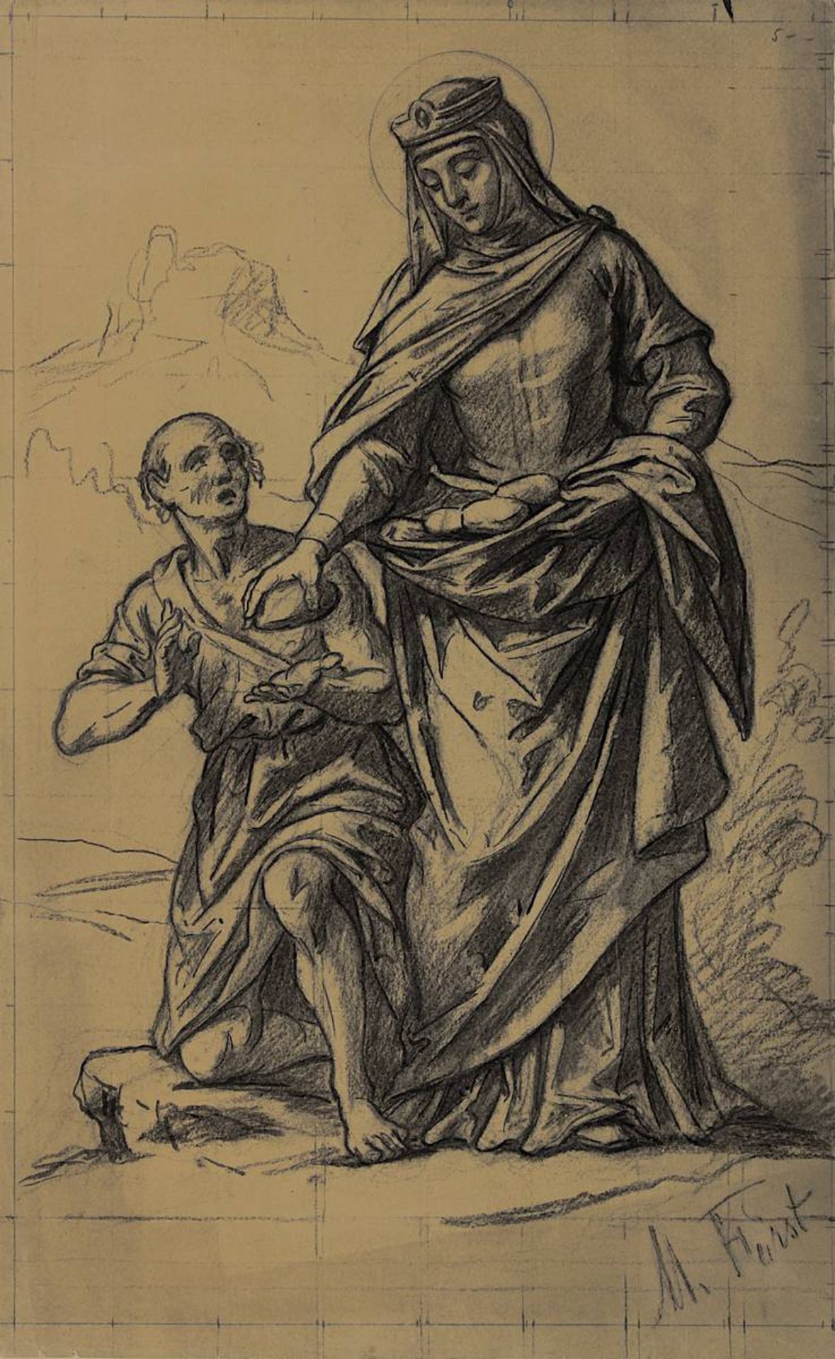Fürst, Max (Traunstein 1846 - 1917 München), Heilige Elisabeth von Thüringen mit einem Bettler,
