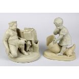 Zwei Sarreguemines Steinzeug-Figurenvasen, Utz Schneider & Cie um 1870: "La botte de Pandore", H