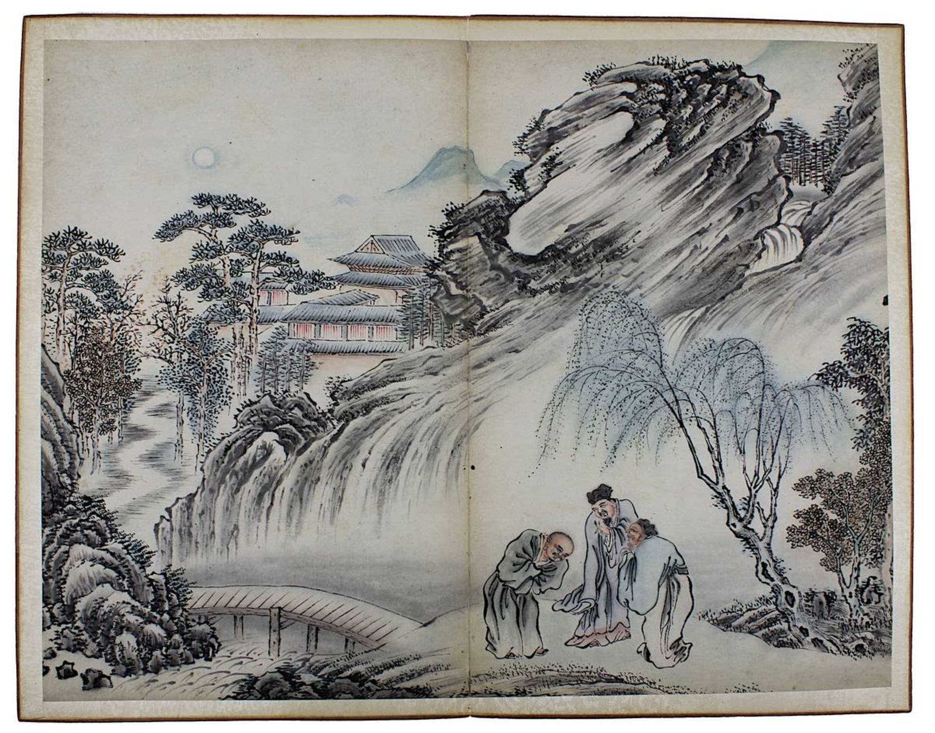Leporello-Album, China um 1900, mit 18 doppelseitigen Aquarellen, Tusche und leichte Farben auf - Image 7 of 8