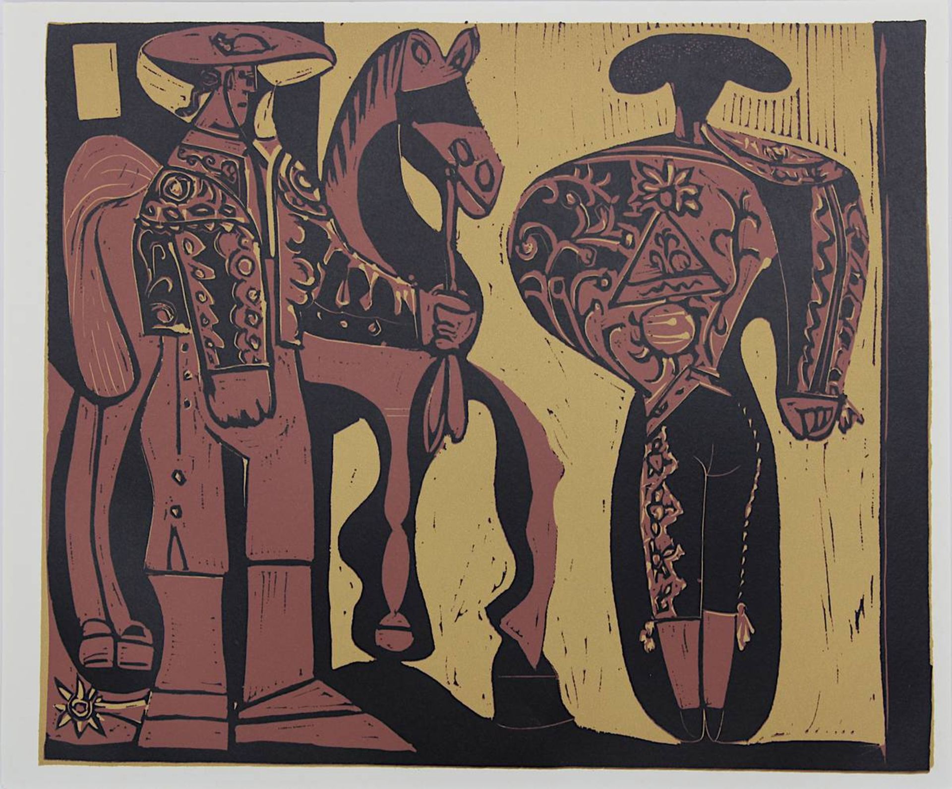Picasso, Pablo Ruiz (Málaga 1881 - 1973 Mougins), zwei Farblinolschnitte, Frauenkopf u. spanische - Bild 3 aus 3
