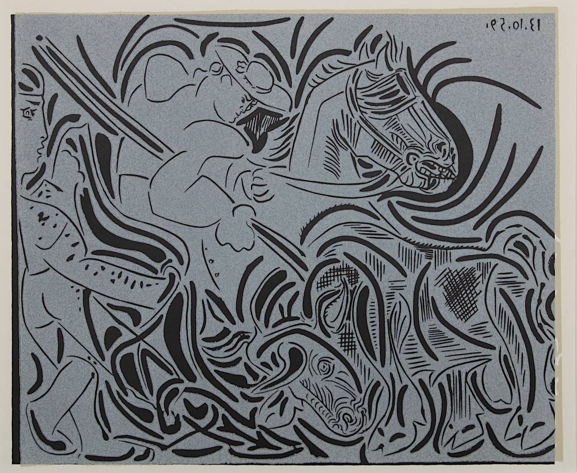Picasso, Pablo Ruiz (Málaga 1881 - 1973 Mougins), zwei Farblinolschnitte, heiliger Georg mit dem - Bild 2 aus 3